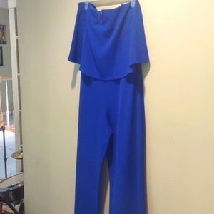 Cobalt blue strapless jumpsuit  with v cut front